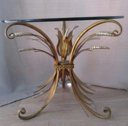 HOLLYWOOD REGENCY SIDE TABLE DORE WHEAT GILT SHEAF