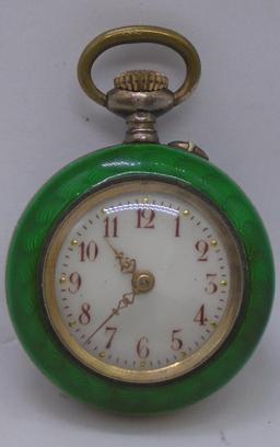 GREEN ENAMEL POCKET WATCH LEVER SET GUILLOCHE