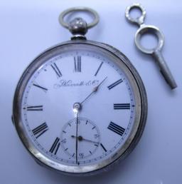 L KARRALLI POCKET WATCH STERLING KEY WIND KEY SET