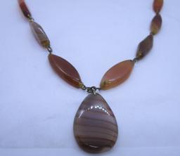 28"+ 1.5" BANDED AGATE BEAD GEMSTONE NECKLACE