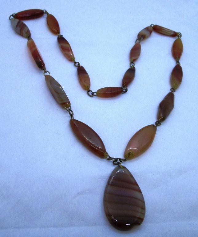 28"+ 1.5" BANDED AGATE BEAD GEMSTONE NECKLACE