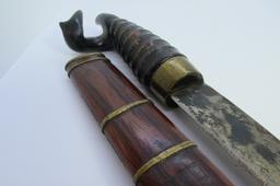 ANTIQUE ASIAN HUNTING KNIFE & WOOD SHEATH