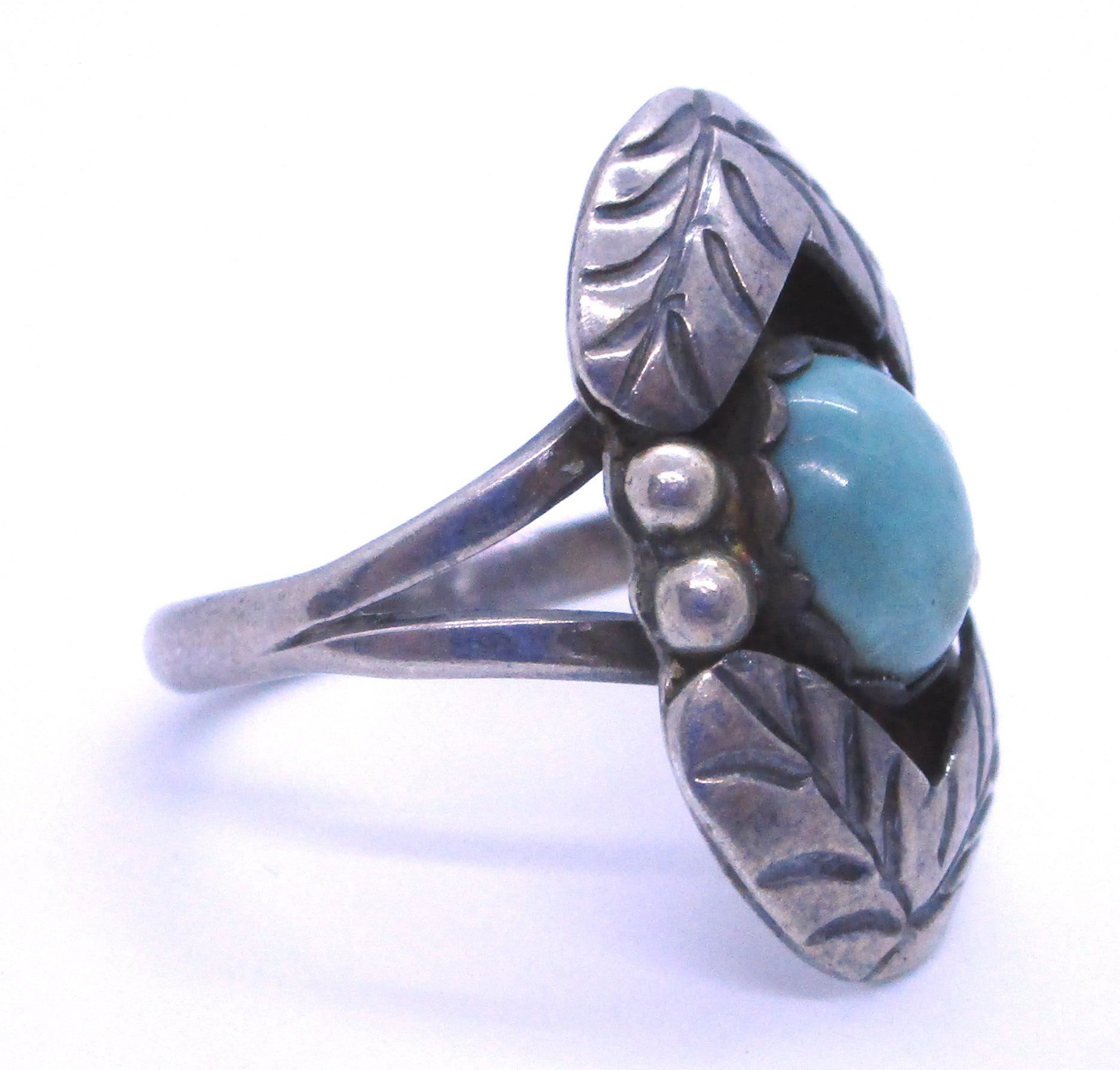 SIGNED MA TURQUOISE RING STERLING SILVER OLD PAWN