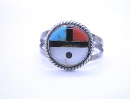 SUNFACE RING STERLING SILVER HALLMARKED INLAY