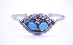 SIGNED "RB STERLING" TURQUOISE BRACELET SILVER