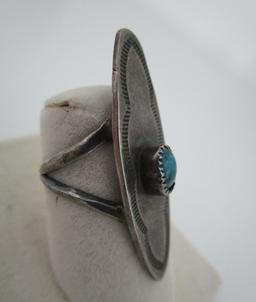 TURQUOISE RING STERLING SILVER OLD PAWN