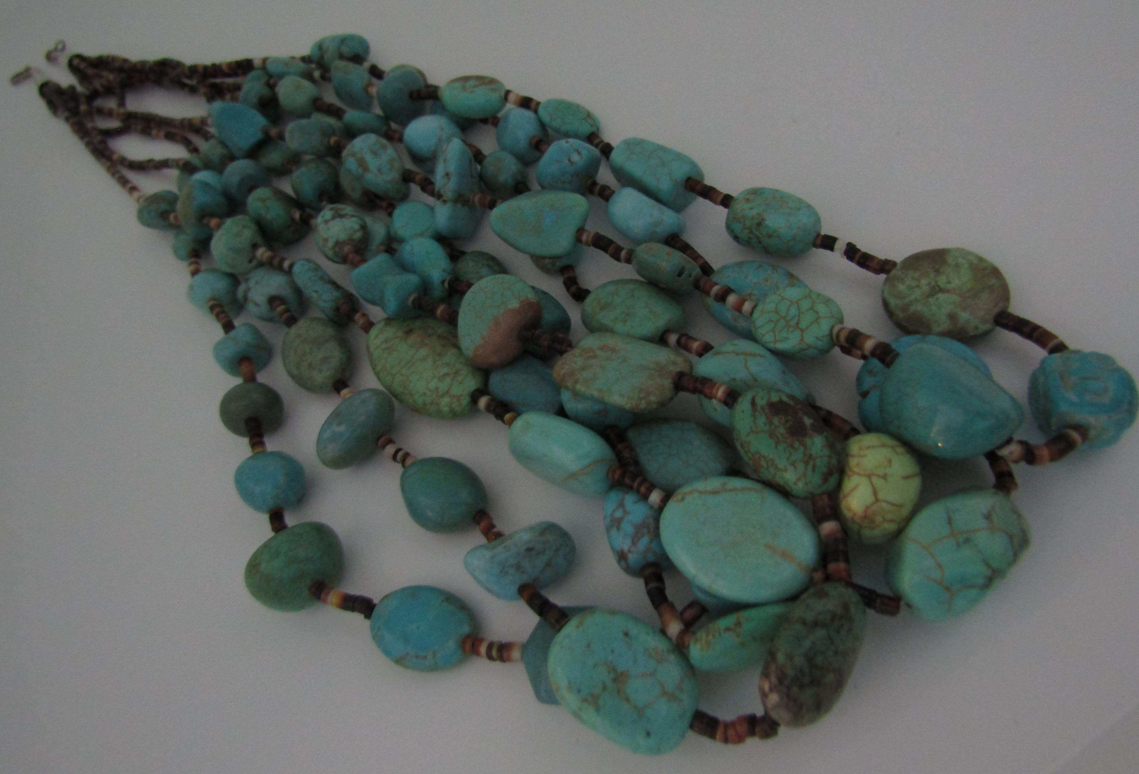 5 STRAND TURQUOISE NECKLACE STERLING SILVER HEISHI