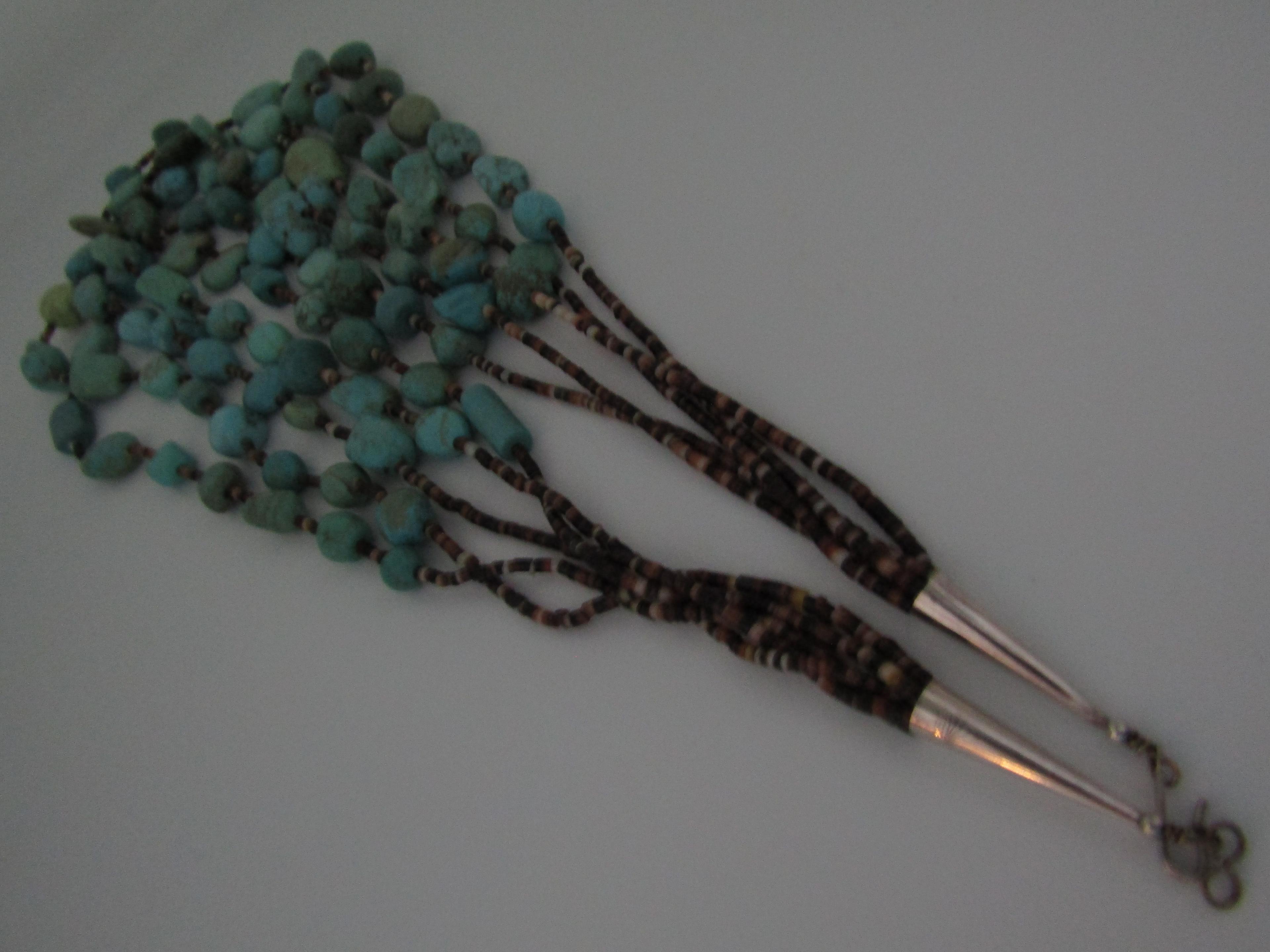 5 STRAND TURQUOISE NECKLACE STERLING SILVER HEISHI