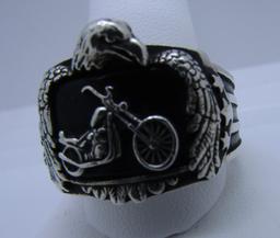 MOTORCYCLE RIDE HARD LIVE FREE RING STERLING SILVE