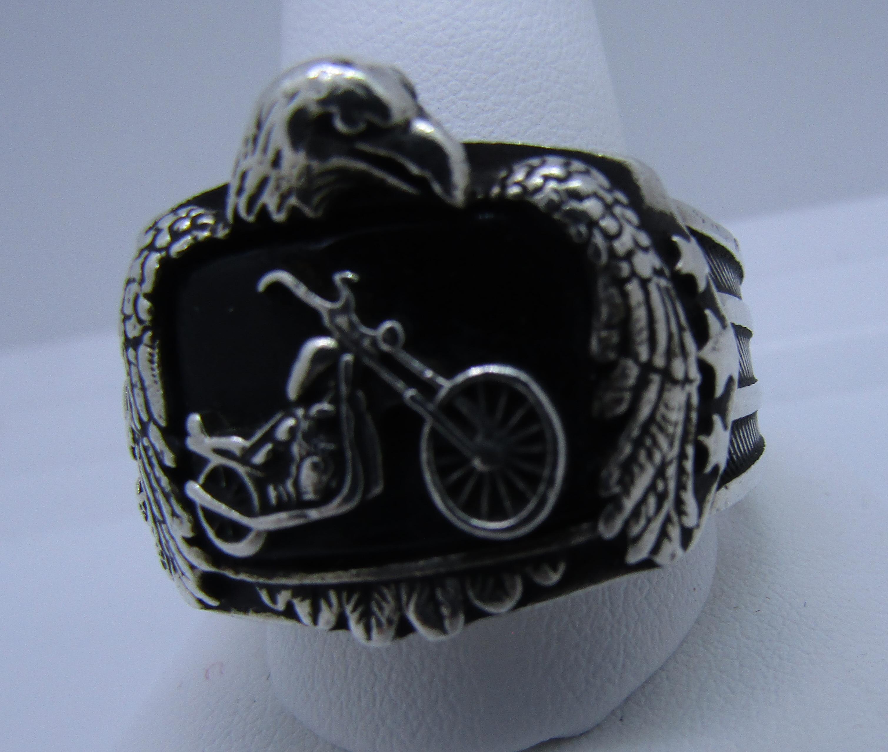 MOTORCYCLE RIDE HARD LIVE FREE RING STERLING SILVE