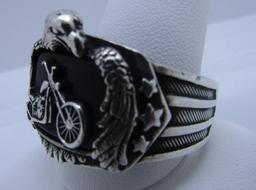 MOTORCYCLE RIDE HARD LIVE FREE RING STERLING SILVE
