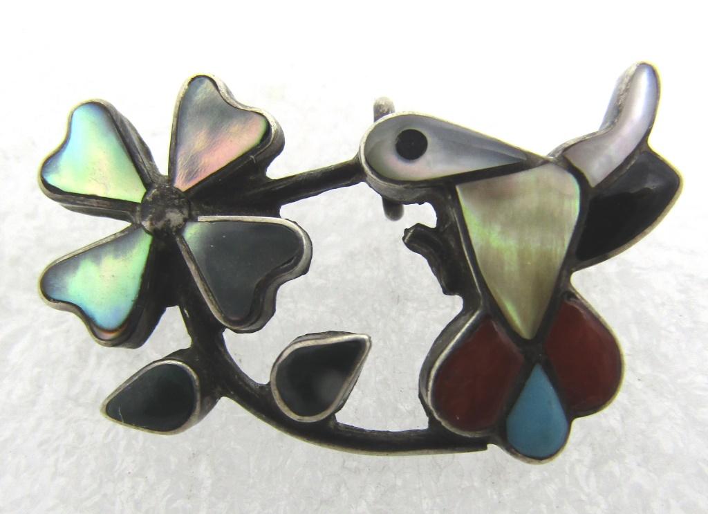 PN & VC HUMMINGBIRD PIN STERLING SILVER ZUNI CHARM