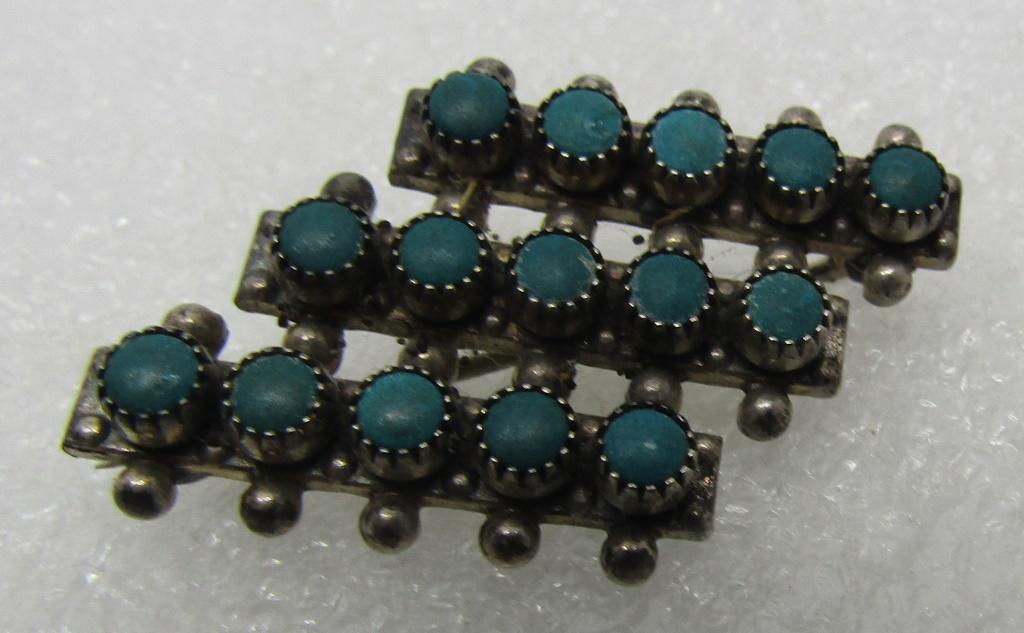 ZUNI SNAKE EYE TURQUOISE PIN STERLING SILVER