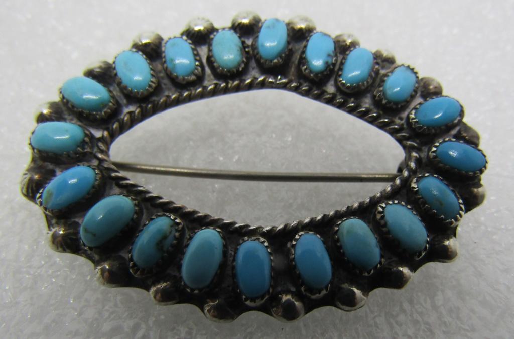 ZUNI KINGMAN TURQUOISE PIN STERLING SILVER