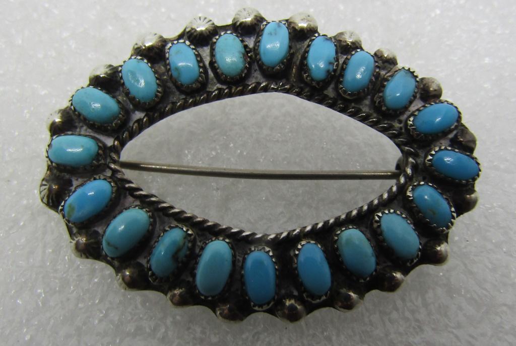 ZUNI KINGMAN TURQUOISE PIN STERLING SILVER