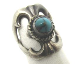 SANDCAST FOX TURQUOISE RING STERLING SILVER NAVAJO