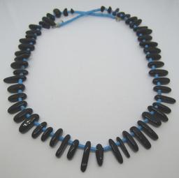 22" TURQUOISE BEAD NECKLACE JET ONYX AMETHYST