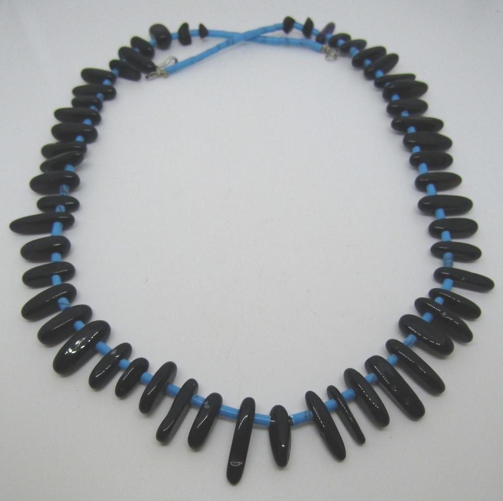 22" TURQUOISE BEAD NECKLACE JET ONYX AMETHYST