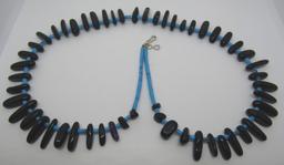 22" TURQUOISE BEAD NECKLACE JET ONYX AMETHYST