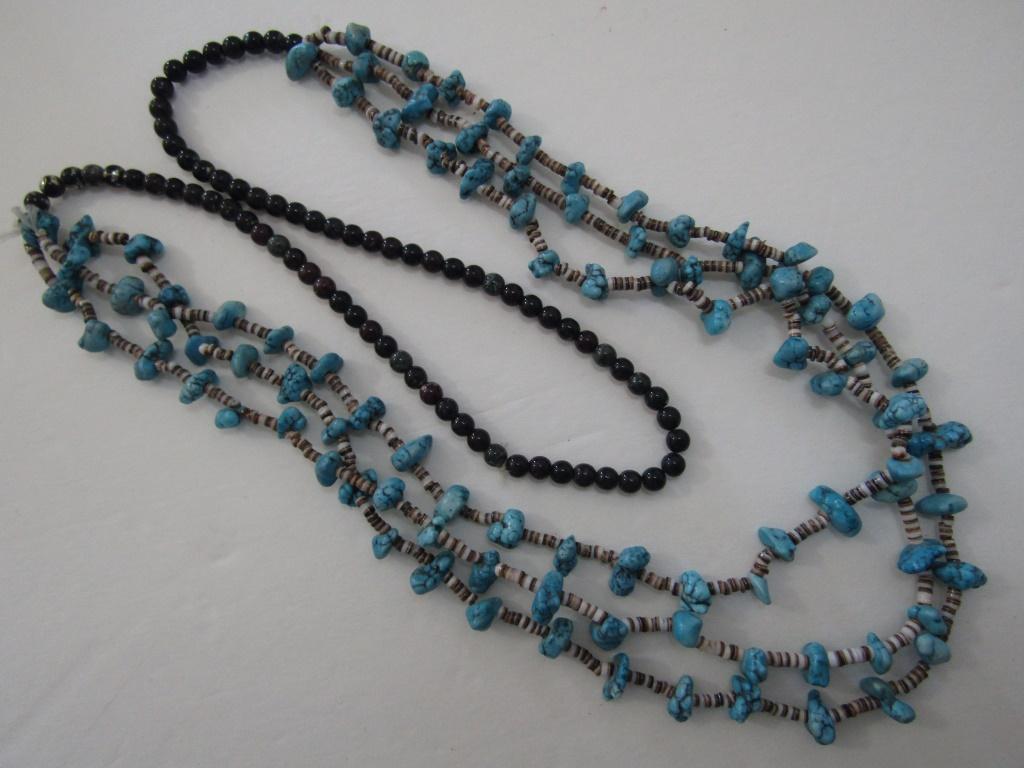 32" HEISHI TURQUOISE NECKLACE SILVER PYRITE BEADS