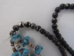 32" HEISHI TURQUOISE NECKLACE SILVER PYRITE BEADS