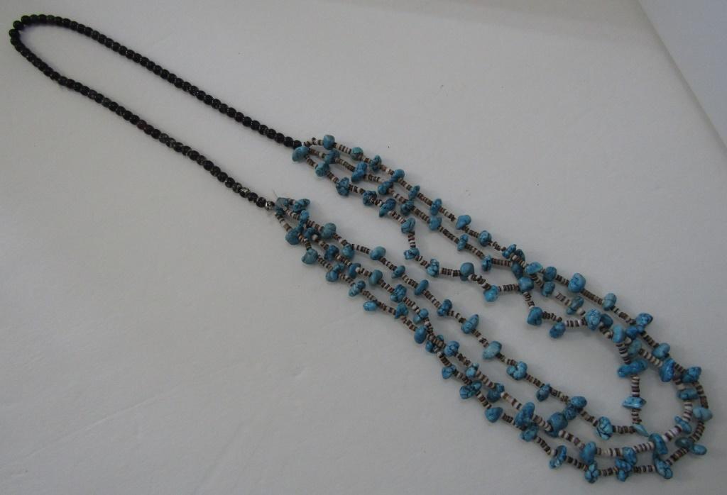 32" HEISHI TURQUOISE NECKLACE SILVER PYRITE BEADS