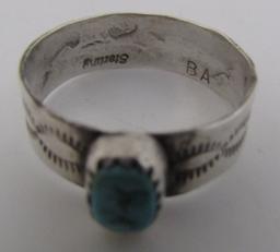 BA TURQUOISE RING STERLING SILVER NAVAJO SIZE 9