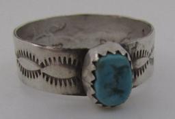 BA TURQUOISE RING STERLING SILVER NAVAJO SIZE 9