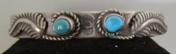 SIGNED HL TURQUOISE CUFF BRACELET STERLING SILVER