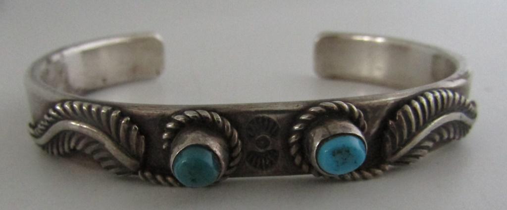 SIGNED HL TURQUOISE CUFF BRACELET STERLING SILVER