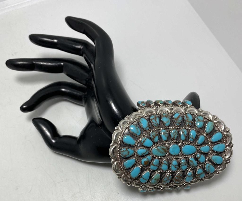 SIGNED DLW 3.75" STERLING TURQUOISE CLUSTER CUFF