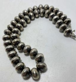 18" NAVAJO PEARL 1/2" BEAD STERLING NECKLACE