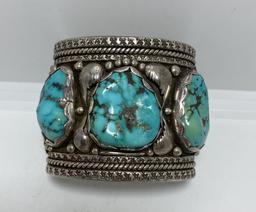 221 GRAM OLD PAWN TURQUOISE STERLING BRACELET