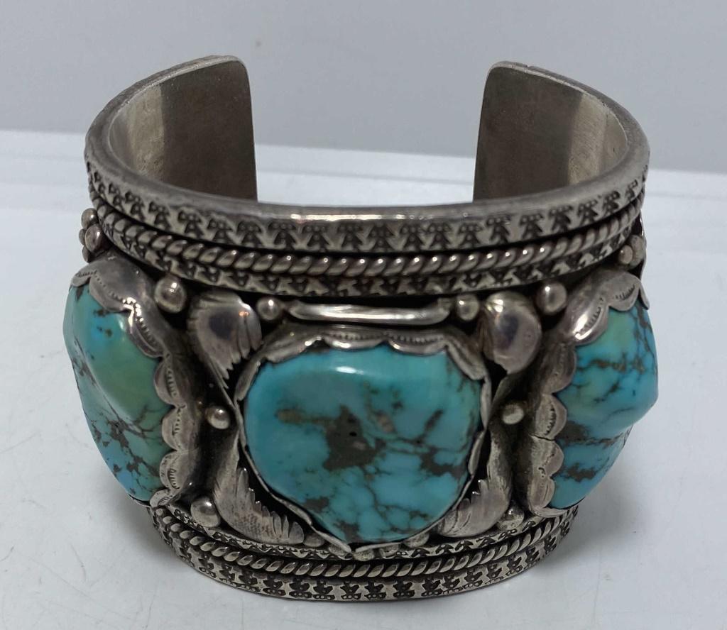 221 GRAM OLD PAWN TURQUOISE STERLING BRACELET