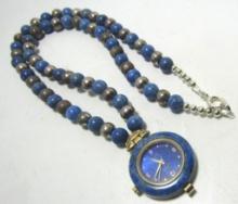 DENIM LAPIS BEAD NECKLACE STERLING SILVER WATCH