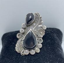 2" LARGE NAVAJO ONYX STERLING RING