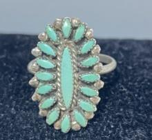 ZUNI PETIT POINT TURQUOISE CLUSTER STERLING RING