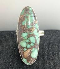 1.5" STERLING BOULDER TURQUOISE RING SIZE 7.5