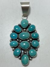 3" SHEILA STERLING TURQUOISE CLUSTER PENDANT