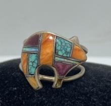 STERLING TURQUOISE SHELL OPAL SUGILITE BEAR RING