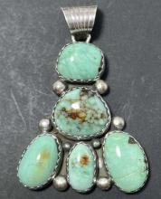 2.5" NAVAJO STERLING TURQUOISE CLUSTER PENDANT