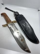 LARGE 14.5" BOWIE KNIFE & LEATHER SHEATH