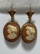 ANTIQUE 10K SOLID GOLD SHELL CAMEO EARRINGS 8.8 GR