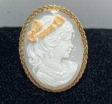 1" 14K SOLID GOLD ITALY SHELL CAMEO RING SIZE 5