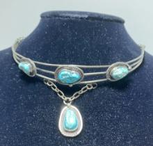 NATIVE AMERICAN STERLING TURQUOISE COLLAR NECKLACE