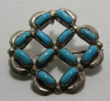 PETIT POINT TURQUOISE PIN PENDANT STERLING SILVER