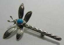 DRAGONFLY TURQUOISE PIN STERLING SILVER BROOCH