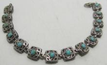 TURQUOISE LINK CHAIN BRACELET STERLING SILVER