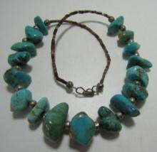 GEM TURQUOISE HEISHI STERLING SILVER BEAD NECKLACE
