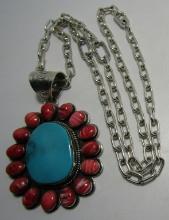 GP" TURQUOISE SOS CLUSTER NECKLACE STERLING SILVER
